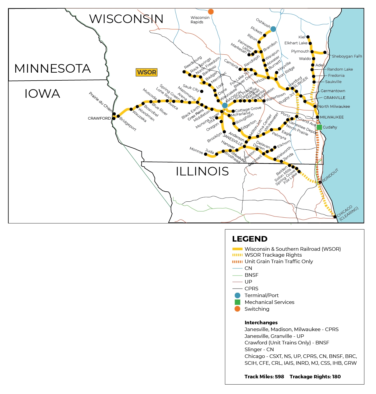 Wisconsin Southern Railroad Map Wisconsin & Southern Railroad (Wsor) - Watco